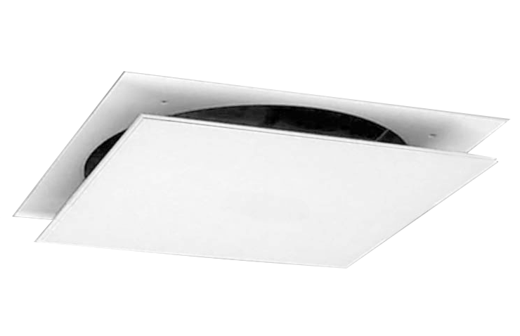 Actuated ceiling trim for Condor axial fan roof ventilator